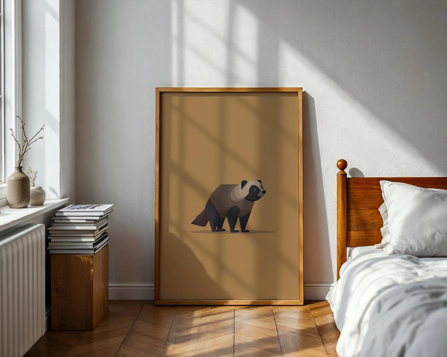 Modern Badger Illustration Print, Cute Woodland Animal Wall Art for Kids Room