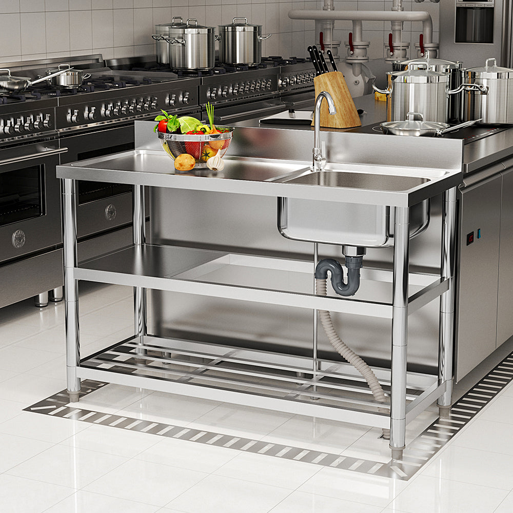 Stainless Steel One Compartment Sink with Shelves