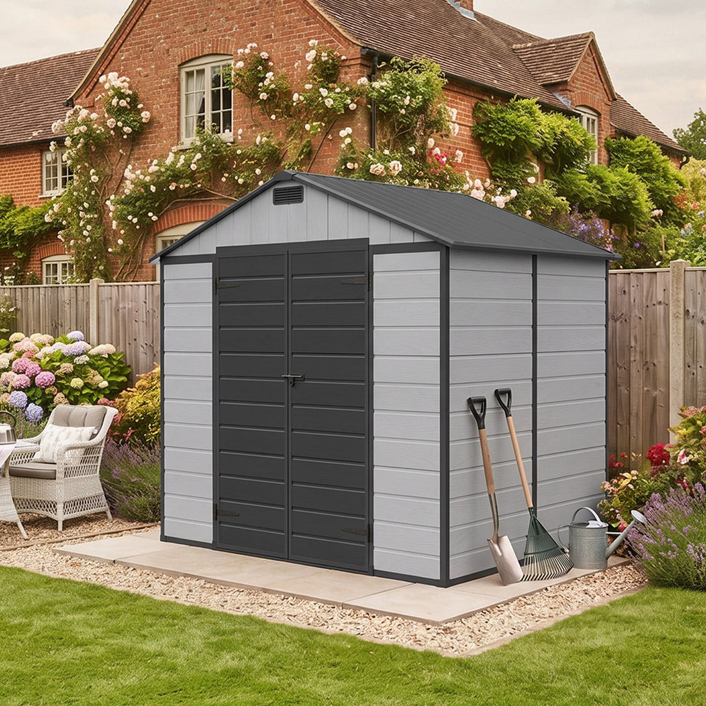 8 x 6 ft Plastic Garden Storage Shed with Apex Roof & Double Doors