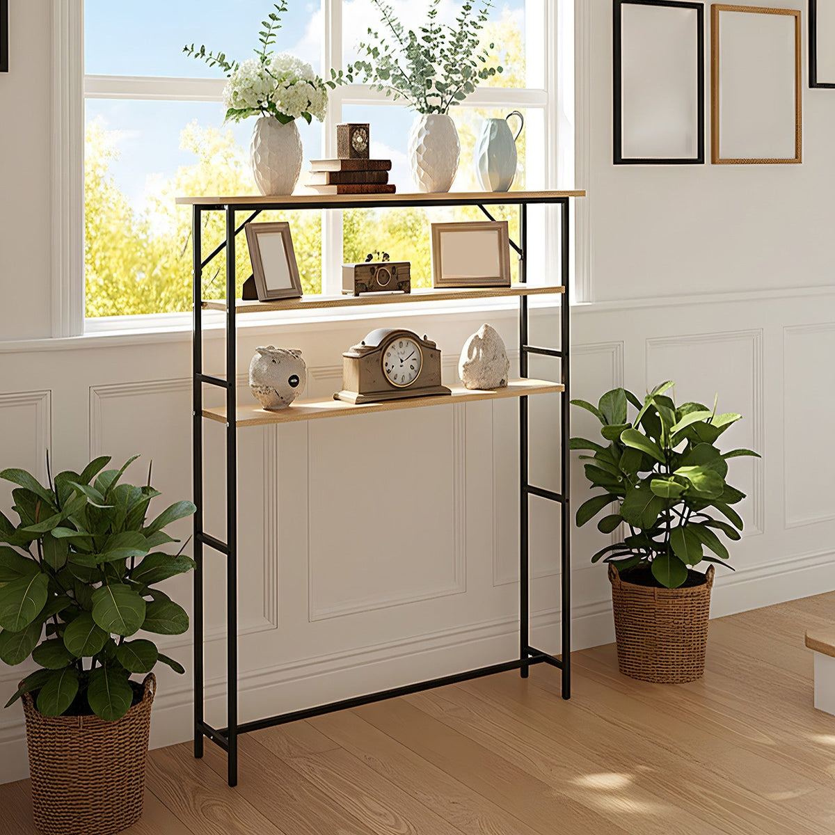 3-Tier Wood-Grain Narrow Console Table