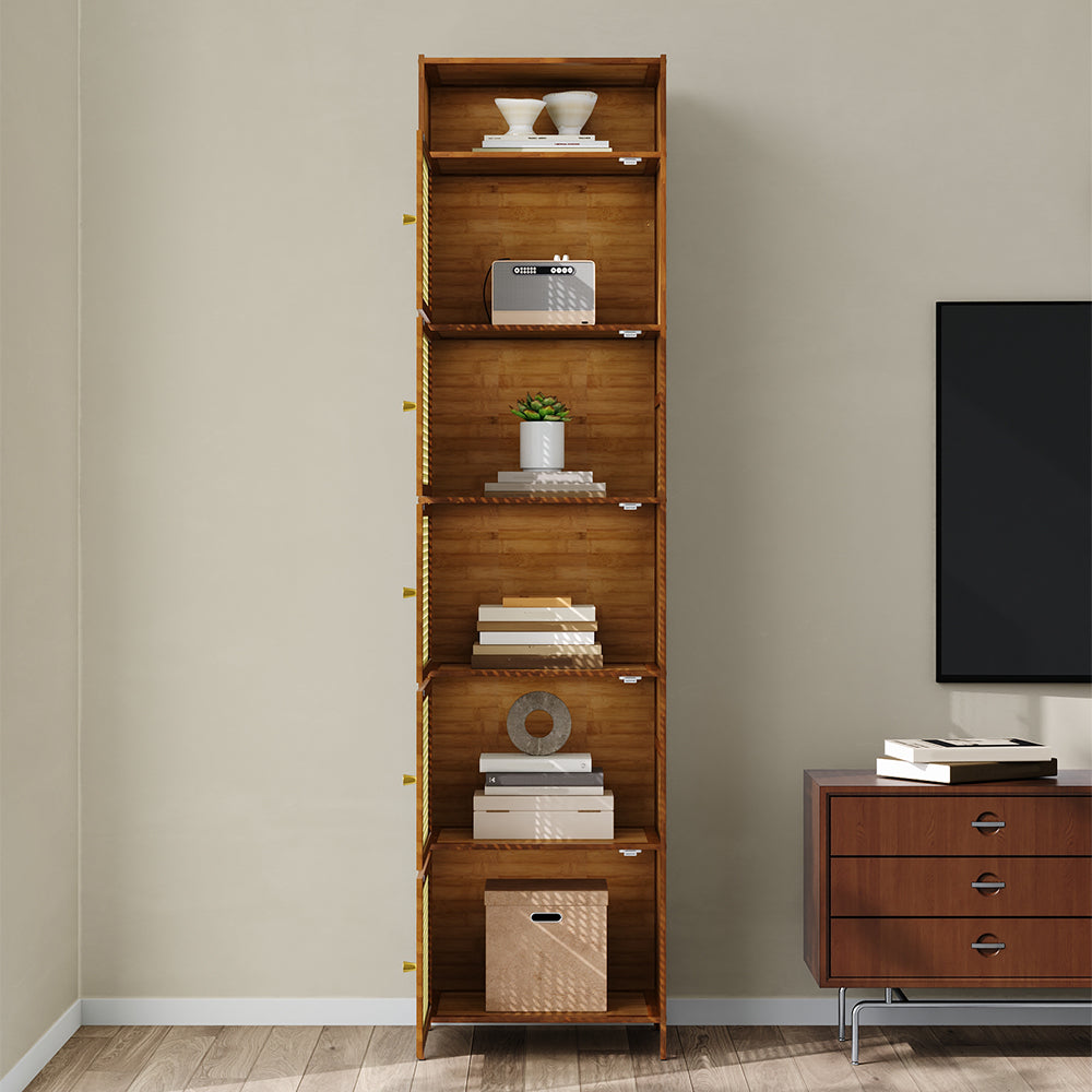 6-Tier Narrow Bookcase Storage Cabinet with Doors