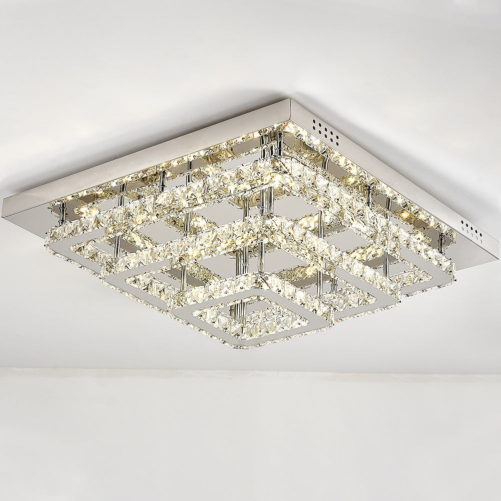 Dimmable/Non-dimmable Square Large-size Glamourous Crystal LED Ceiling Light