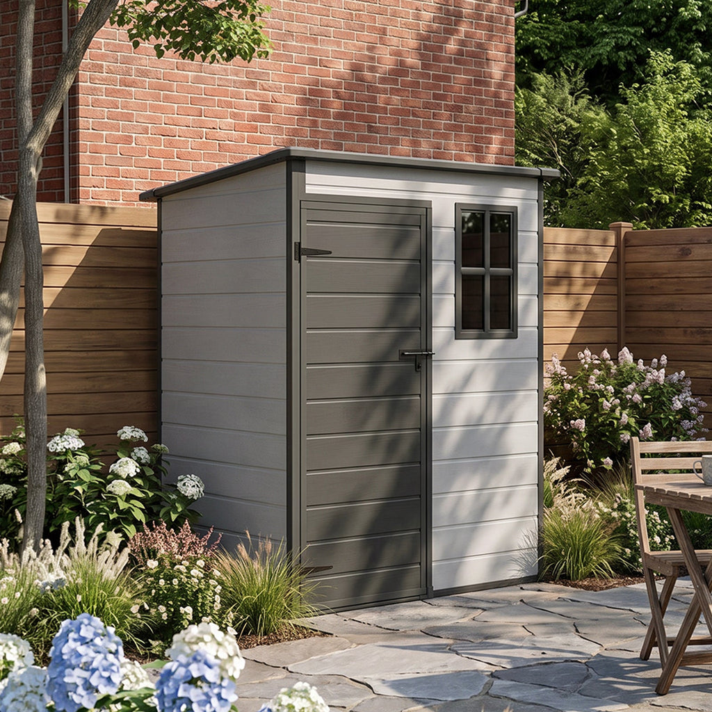 5 x 3 ft Plastic Garden Storage Shed with Pent Roof & Lockable Door
