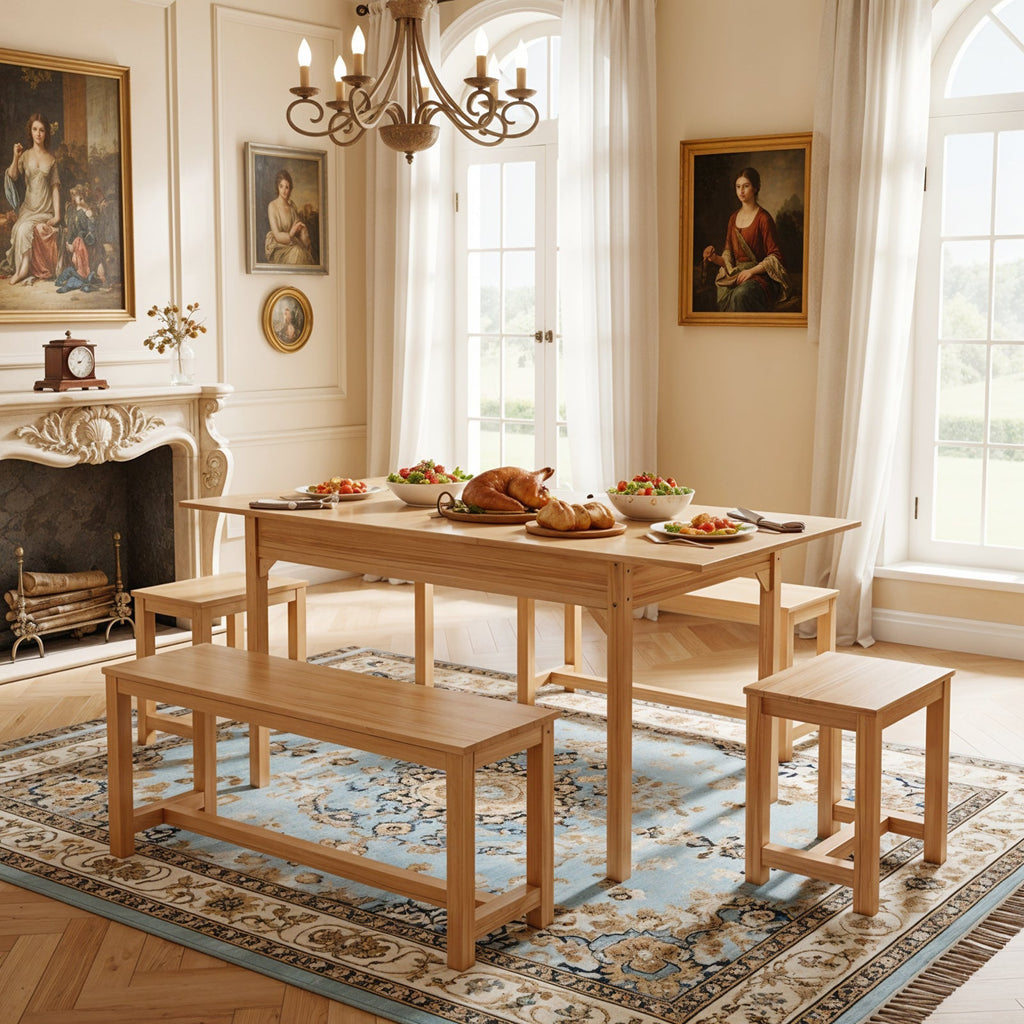 Extendable Wooden Dining Table and Chair Set