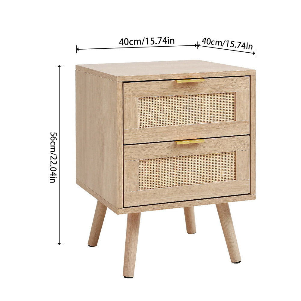 2 Pack Wood and Rattan Side Cabinet