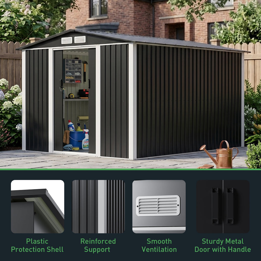 Metal Garden Storage Shed with Apex Roof & Lockable Door