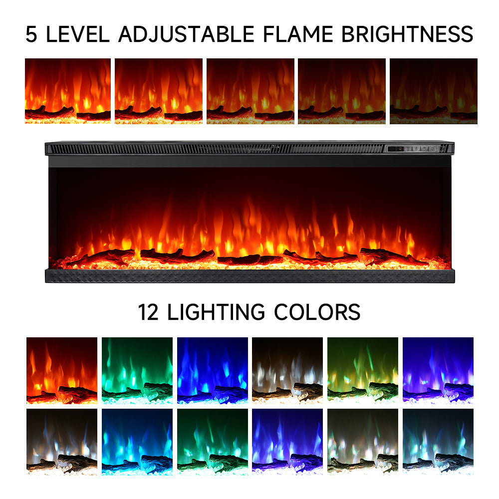 60 Inch 3-Sided Recessed or Freestanding Electric Fire