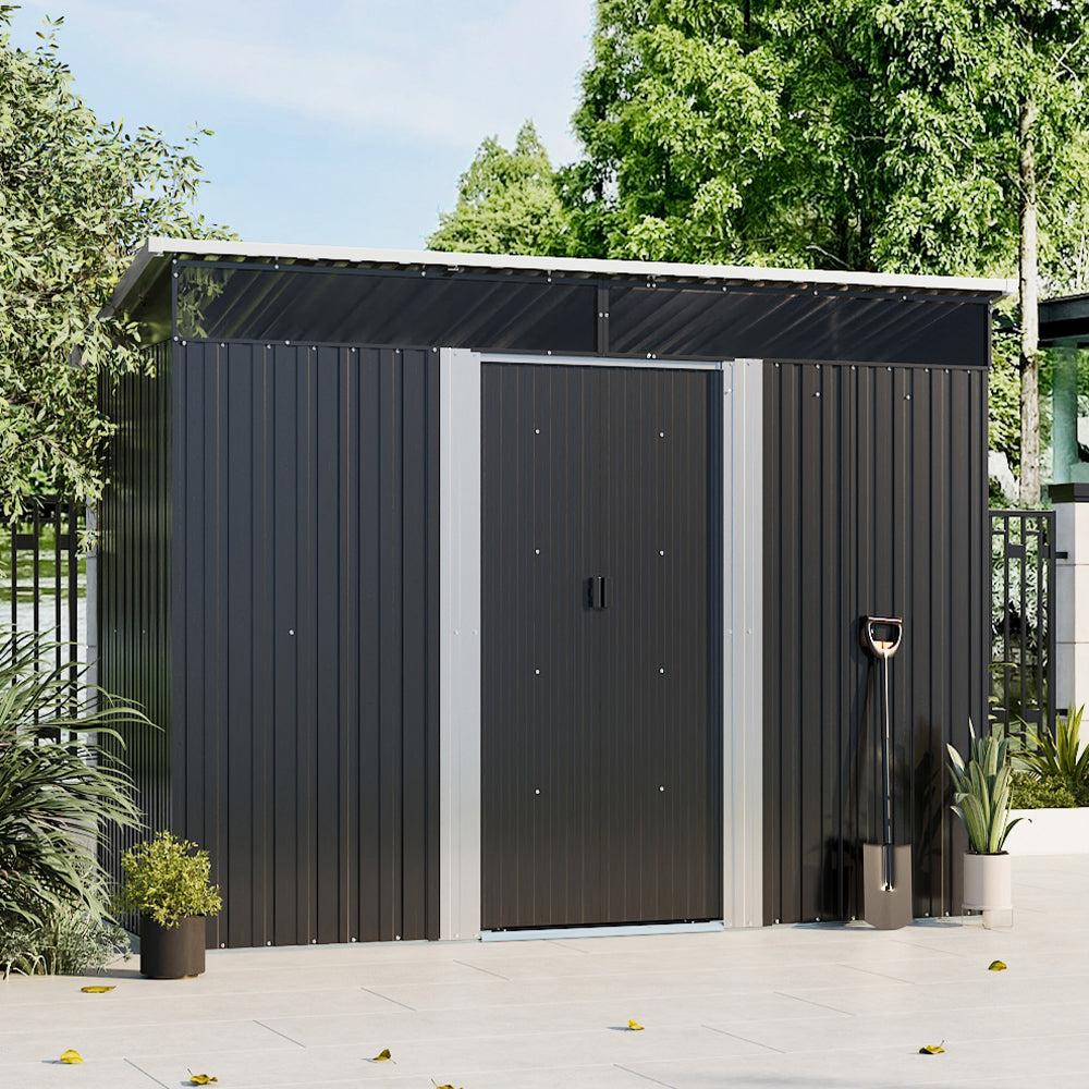 8 x 4 ft Metal Garden Storage Shed with Lockable Sliding Doors
