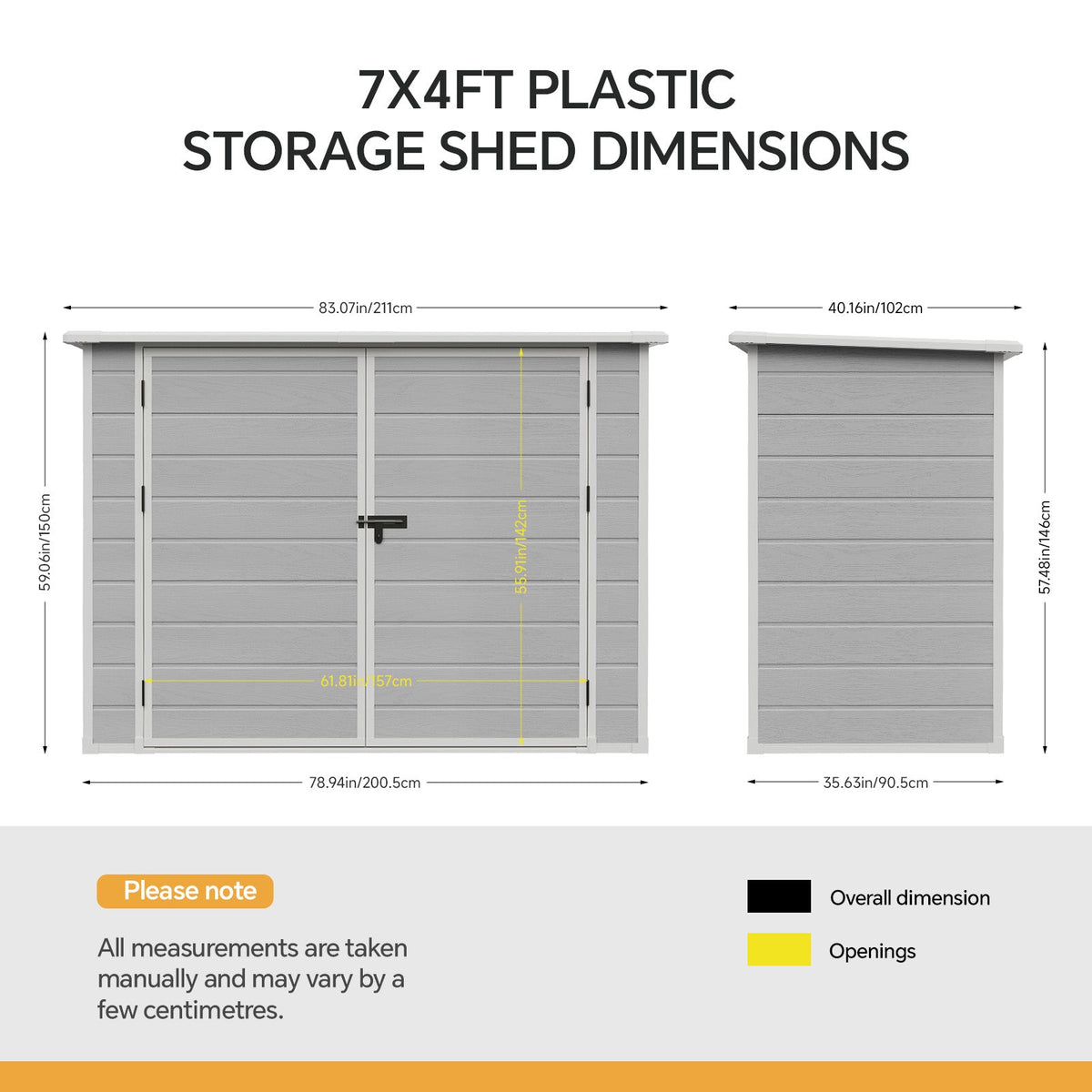 7 x 4 ft Outdoor Plastic Bike Storage Shed with Pent Roof & Double Doors