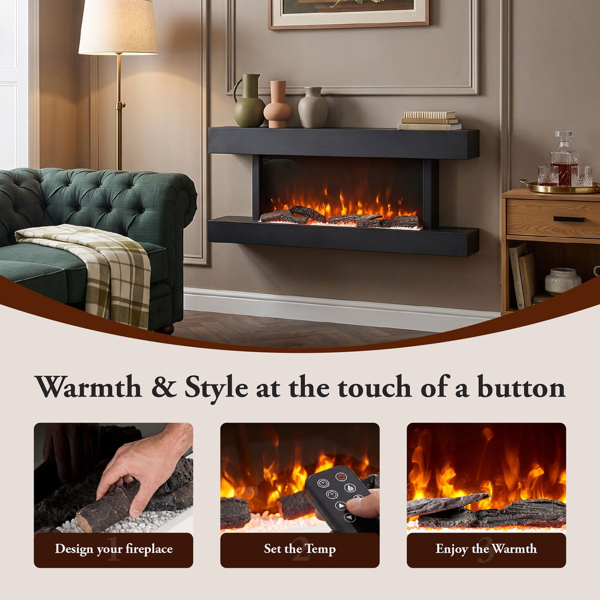52 Inch Iron Frame Electric Fireplace Suite with WiFi App and Remote Control