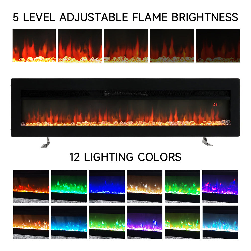 40/50/60/70 Inch Electric Fire with 12 Flame Colours & Remote Control
