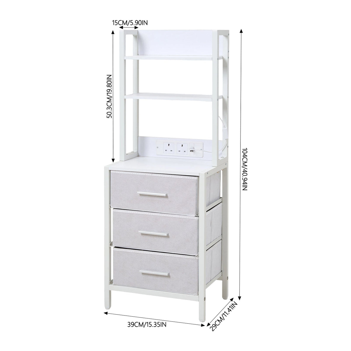 3-Drawer Nightstand with Charging Station & RGB Light Strip