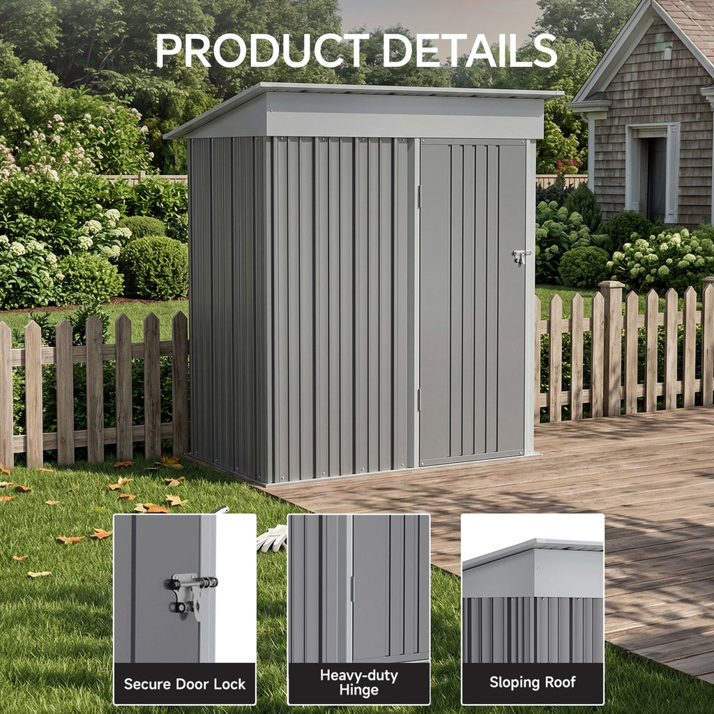 5 x 3 ft Metal Garden Storage Shed with Pent Roof & Lockable Door