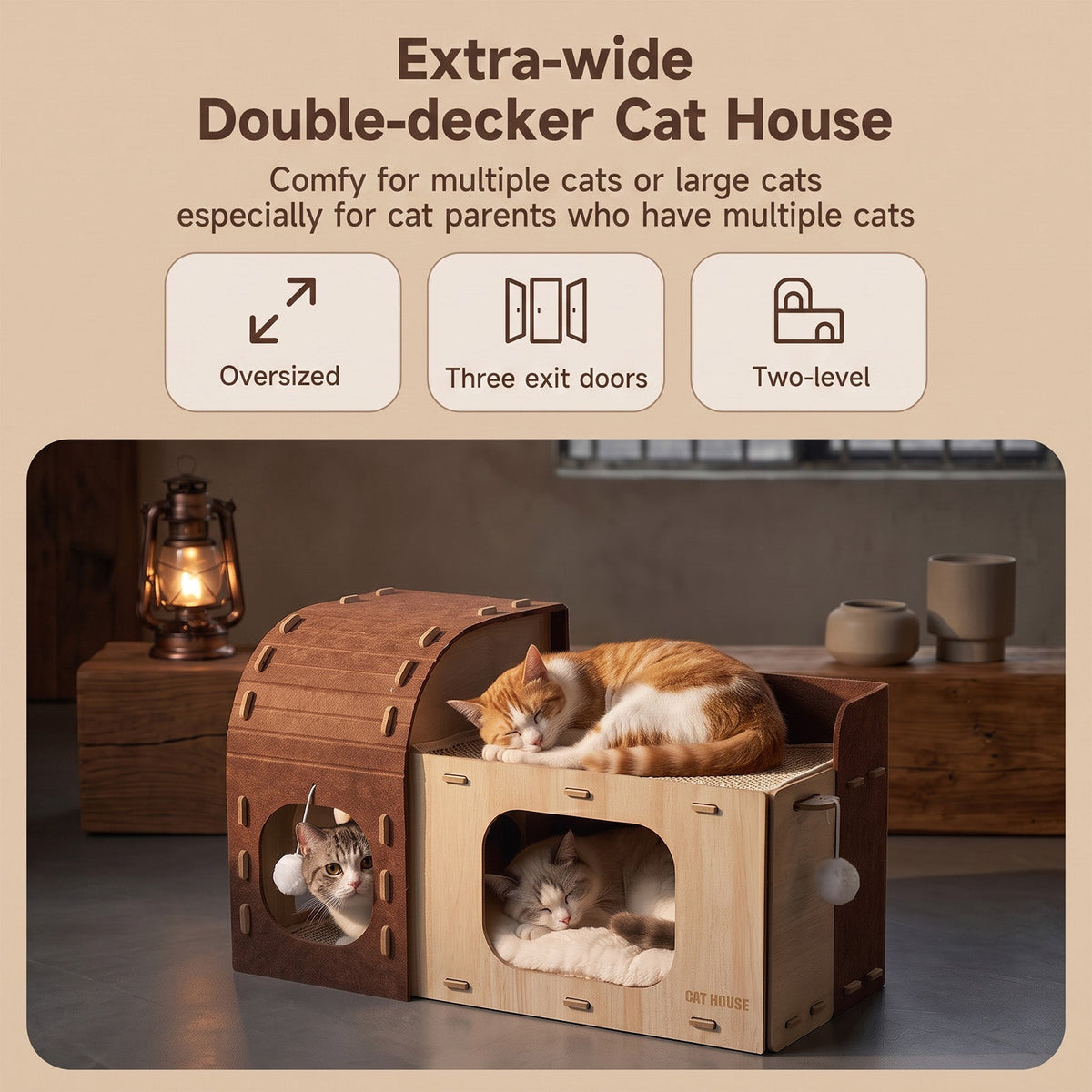 2-Tier Multifunctional Cat House Cave Pet Bed