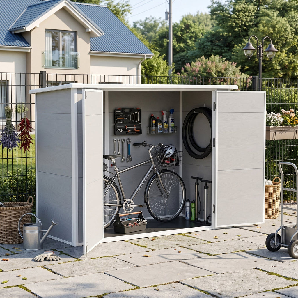 7 x 4 ft Outdoor Plastic Bike Storage Shed with Pent Roof & Double Doors