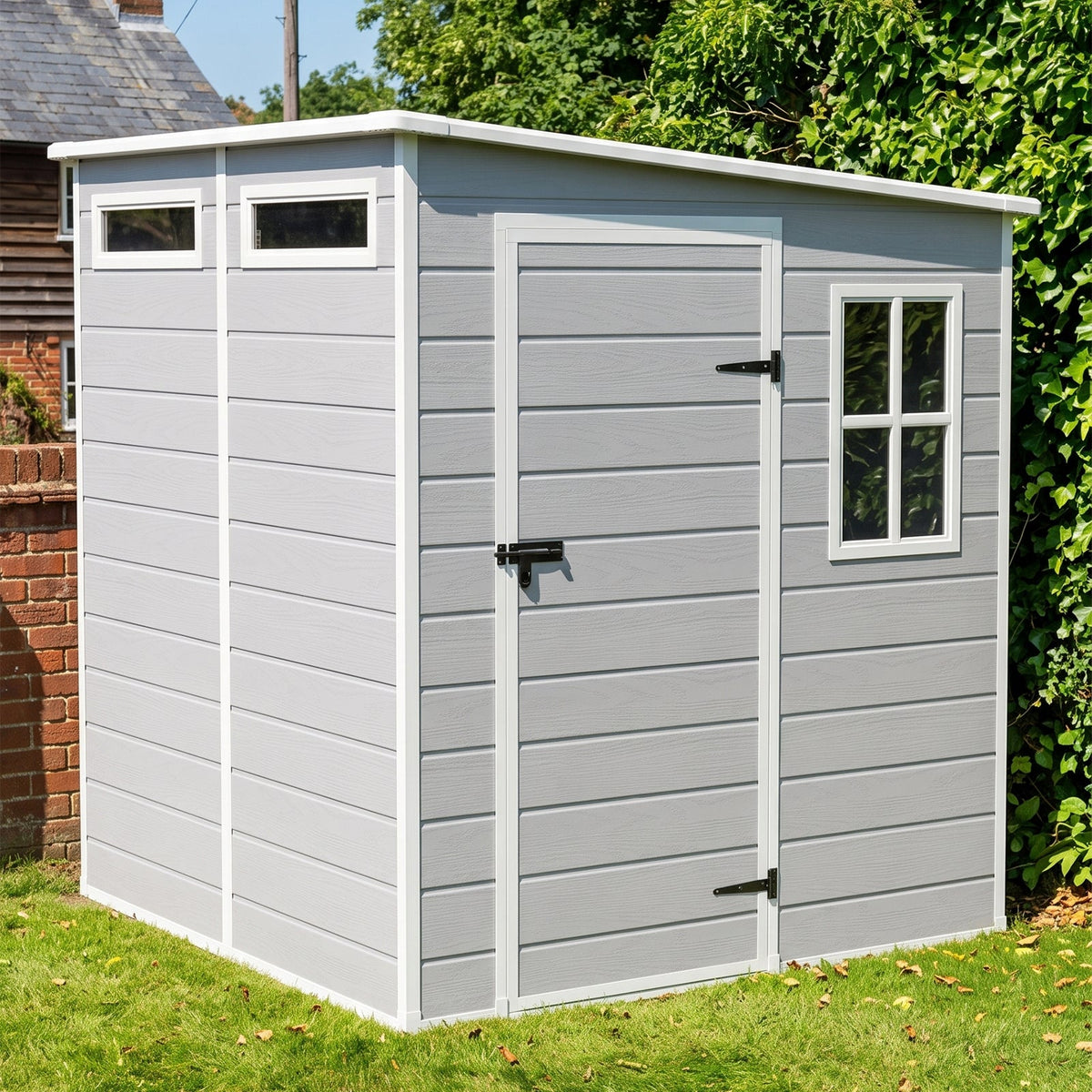 6 x 6 ft Plastic Garden Storage Shed with Pent Roof & Lockable Door