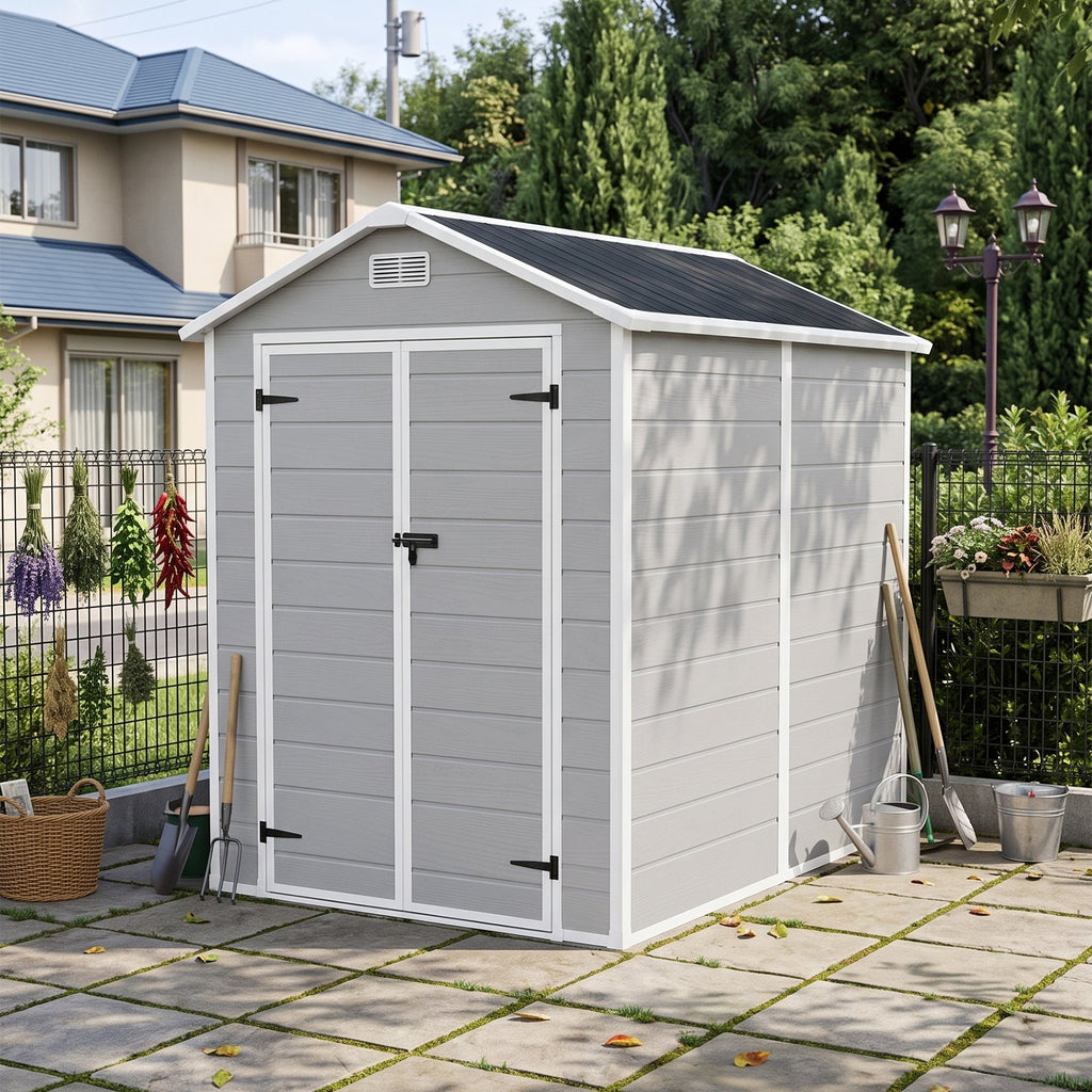 6 x 8 ft Plastic Garden Storage Shed with Apex Roof & Double Doors