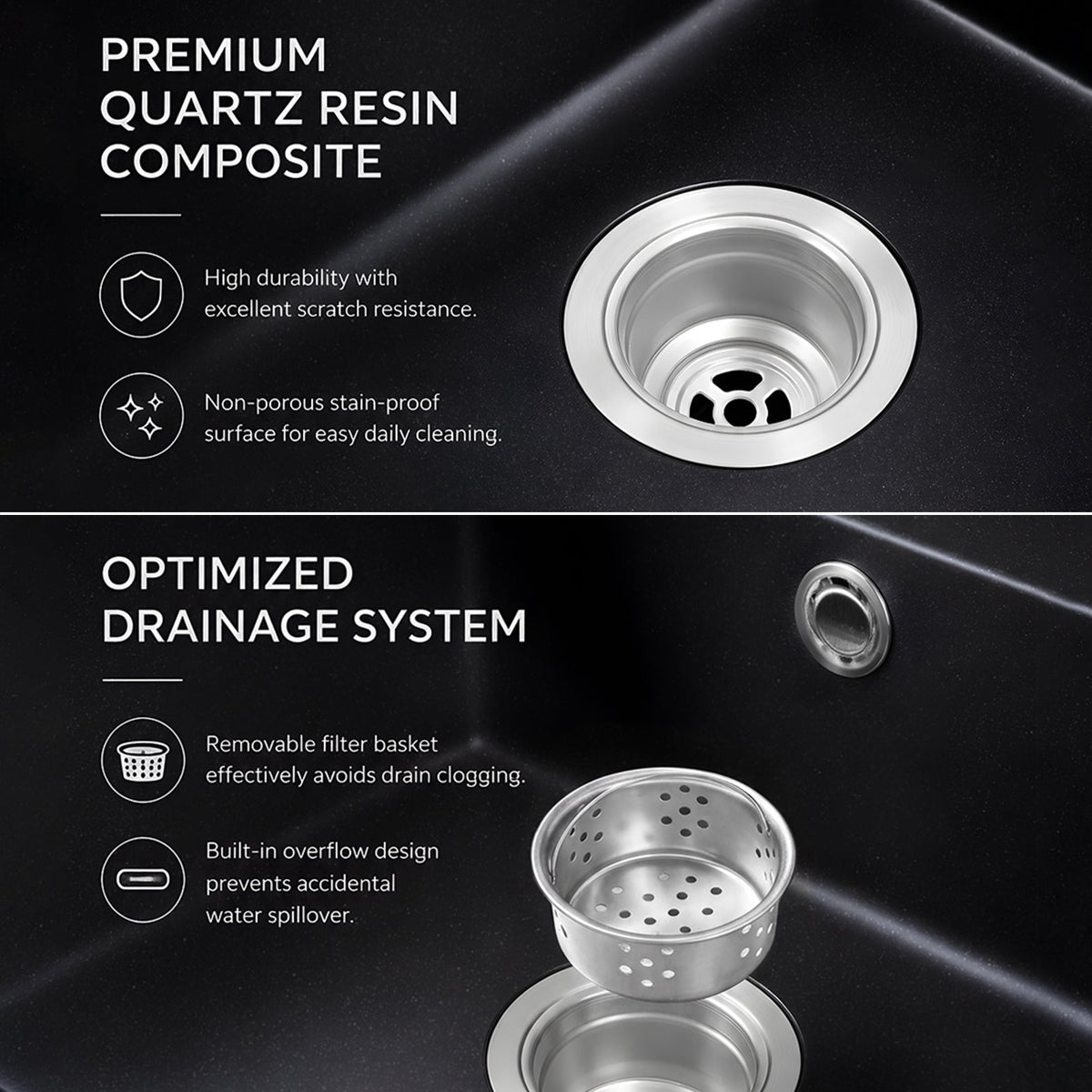 Modern Double Bowl Quartz Resin Composite Kitchen Sink with Waste Kit