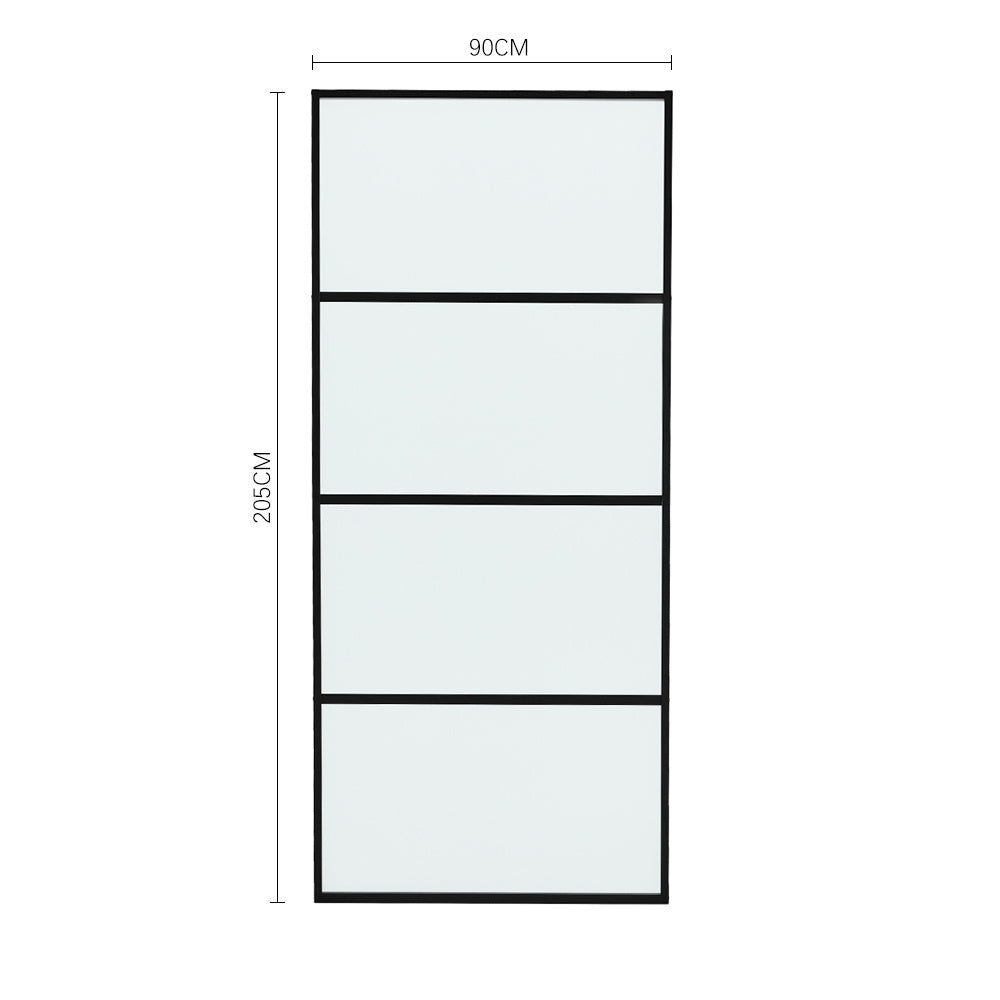 Clear and Smooth Glass Black Barn Door with Sliding Hardware Kit