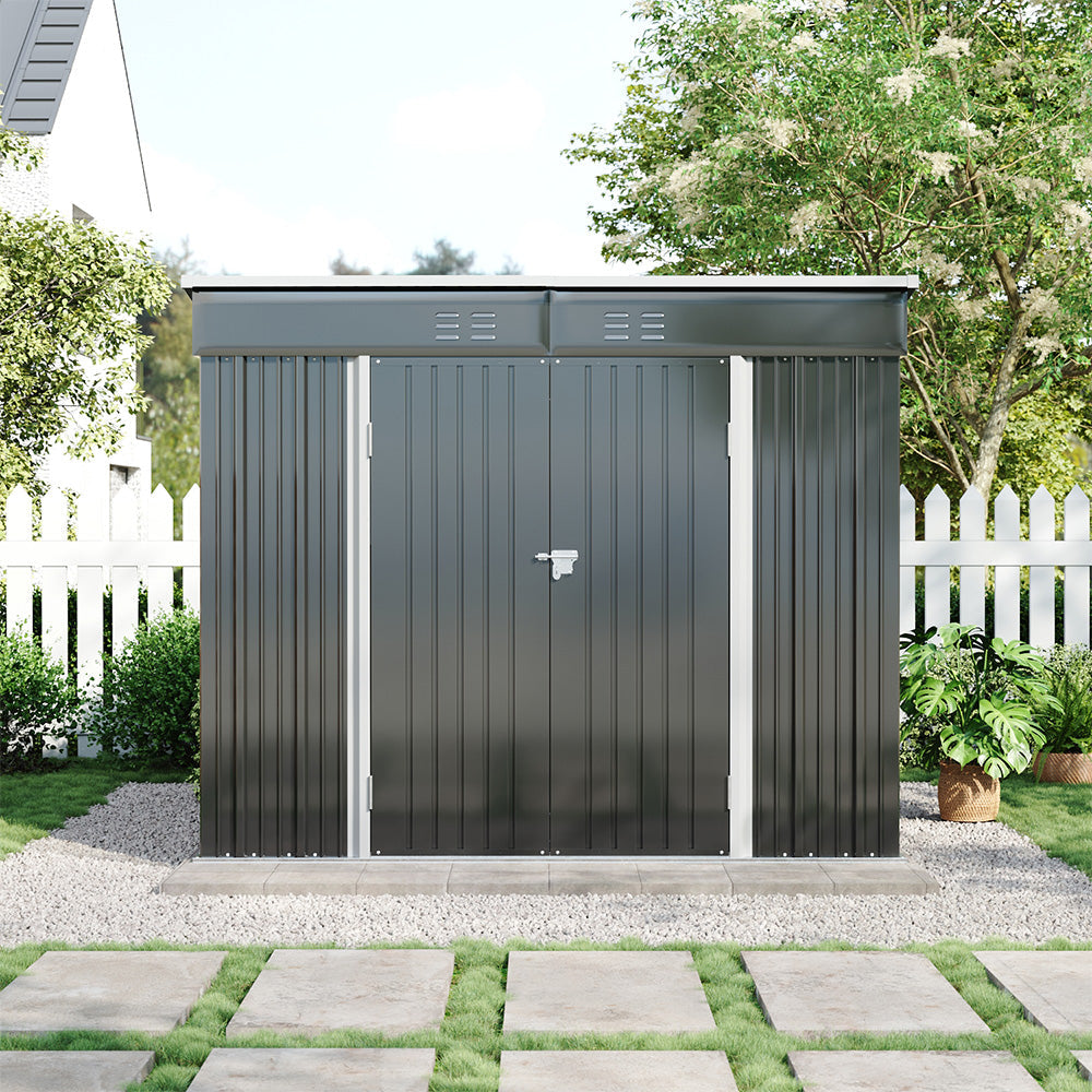 8 x 6 ft Metal Garden Storage Shed with Foundation Base