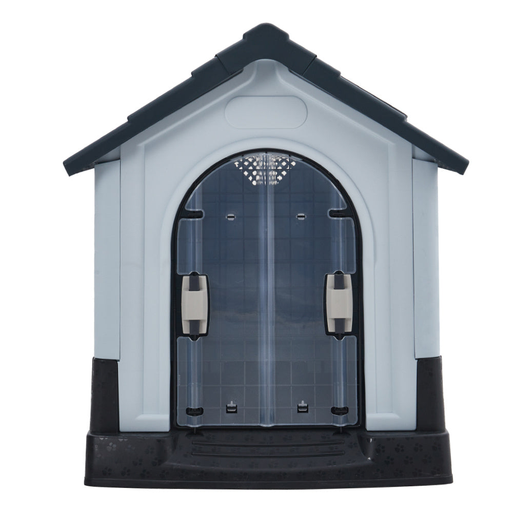 Weatherproof Plastic Dog House Kennel with Skylight and Door