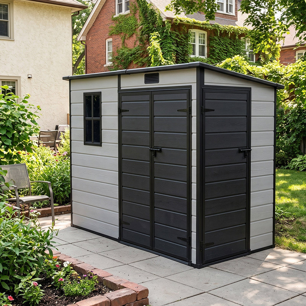 4 x 8 ft Plastic Garden Storage Shed with Pent Roof & Lockable Door