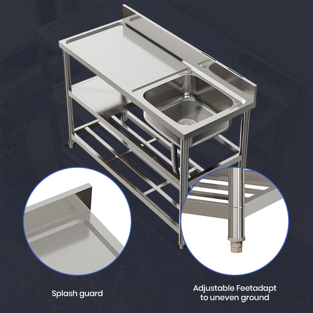 Stainless Steel One Compartment Sink with Shelves