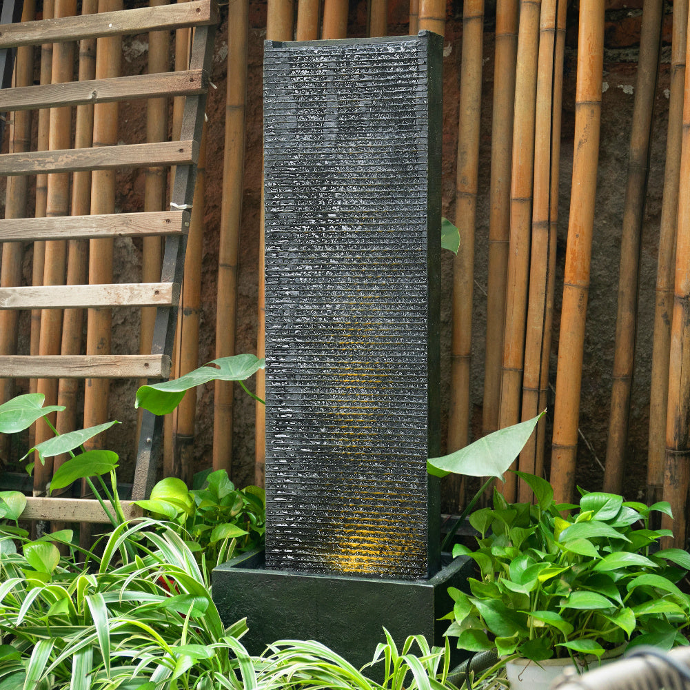 Rectangle Stone-Styled Cascading Waterfall Fountain with LED Lights