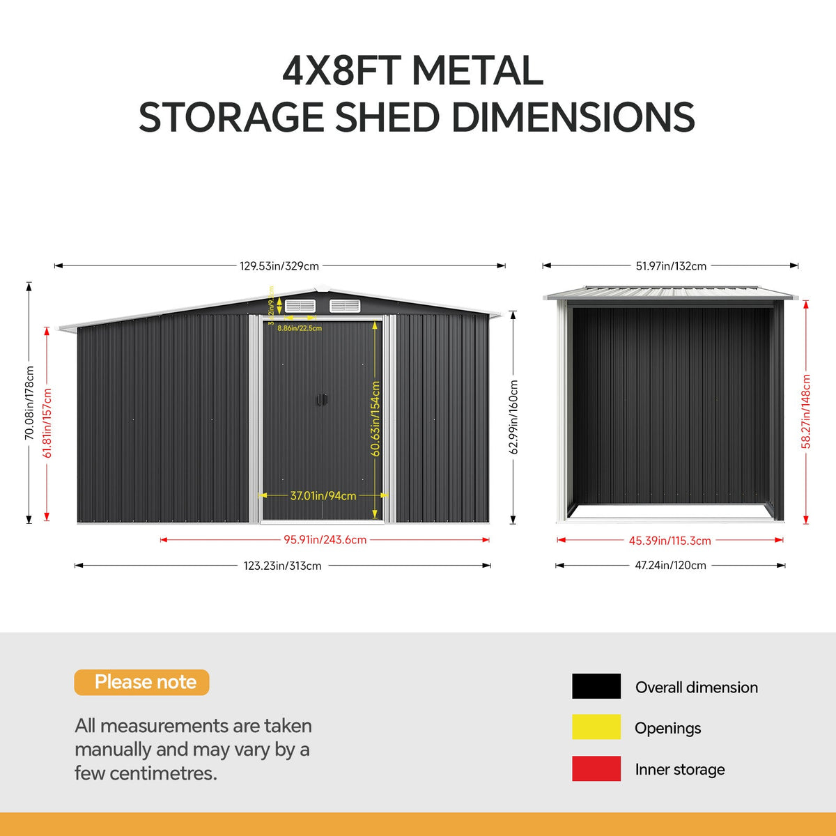 Metal Garden Storage Shed with Apex Roof & Integrated Log Store
