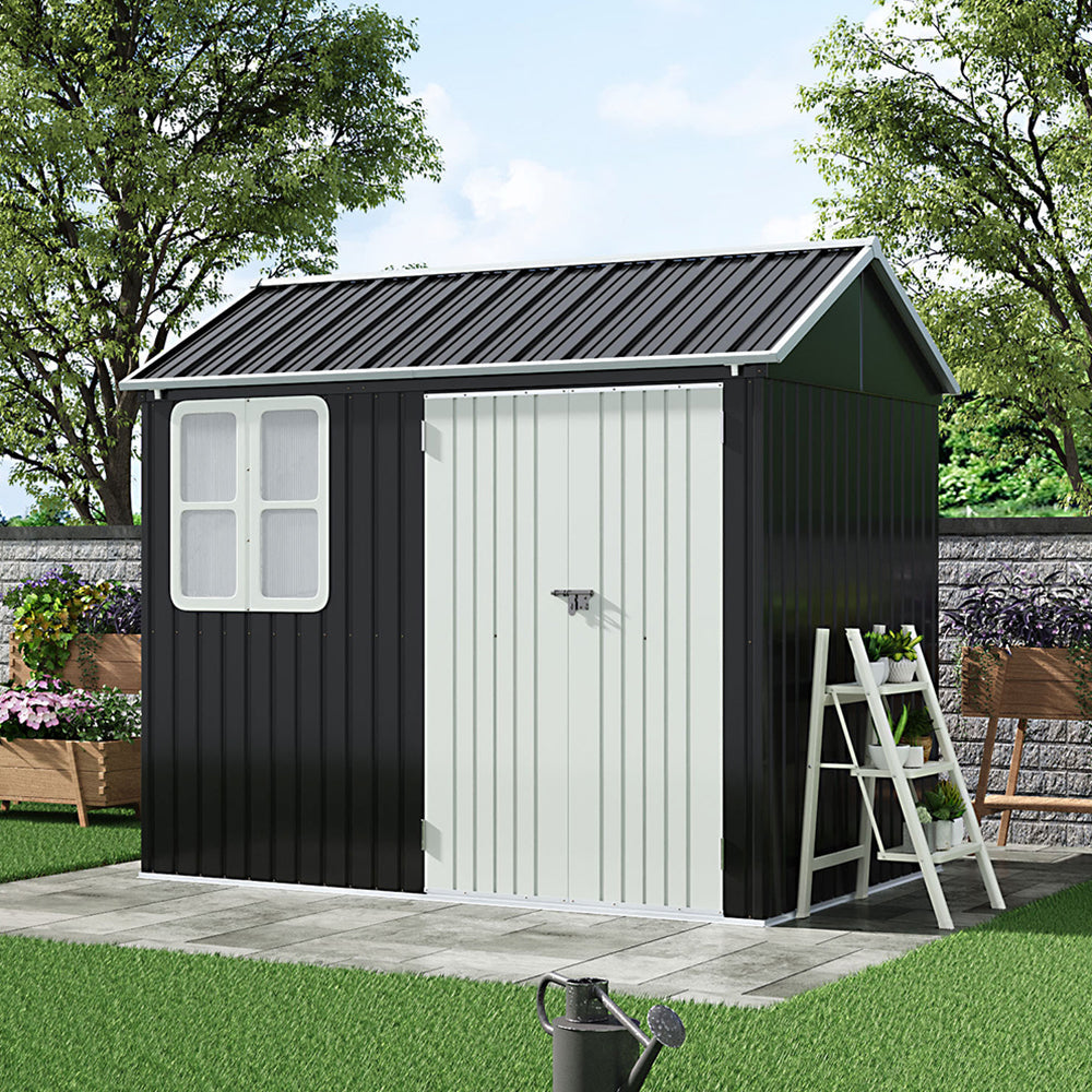 8 x 6 ft Metal Garden Storage Shed with Apex Roof & Double Doors