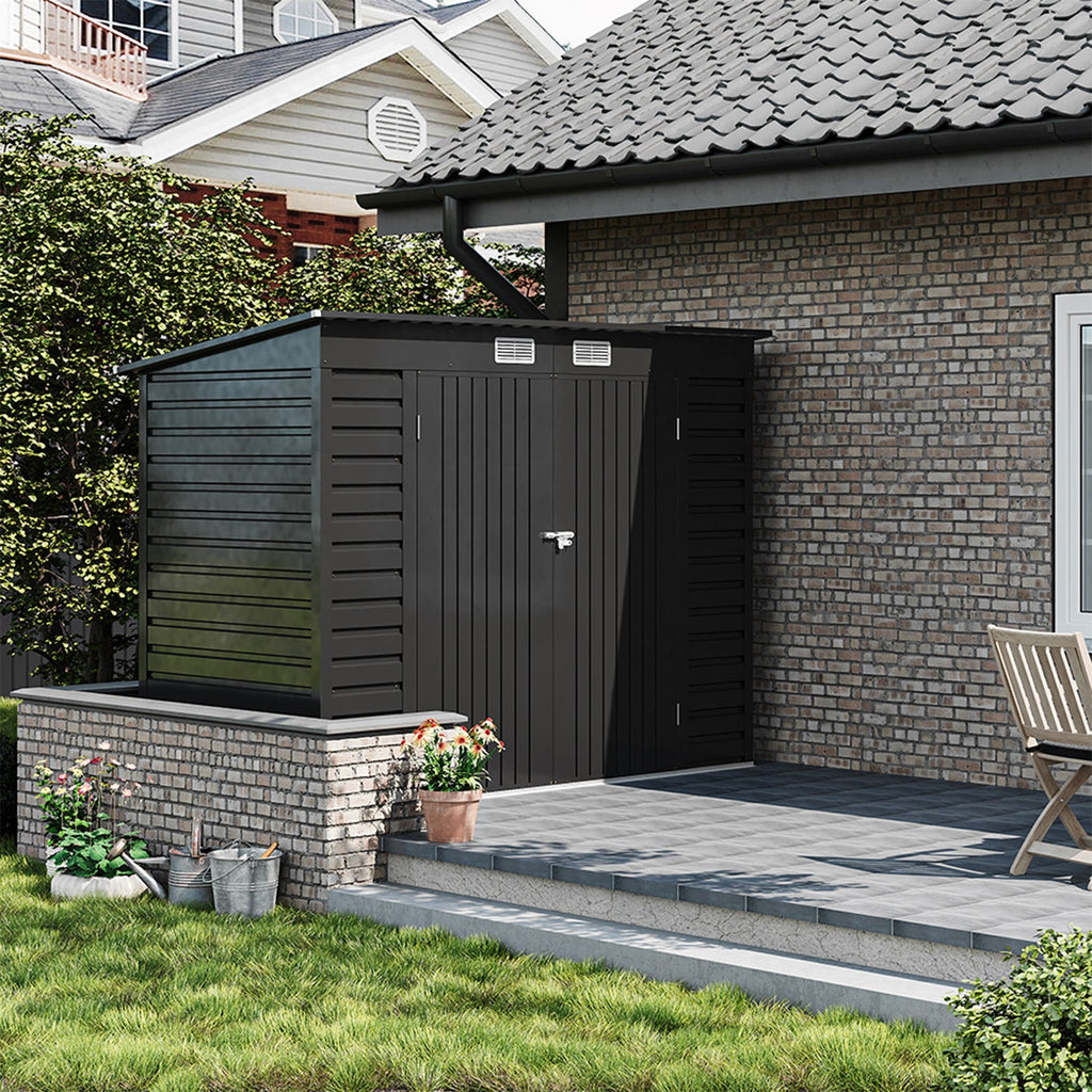 8 x 4 ft Metal Garden Storage Shed with Pent Roof & Lockable Double Doors