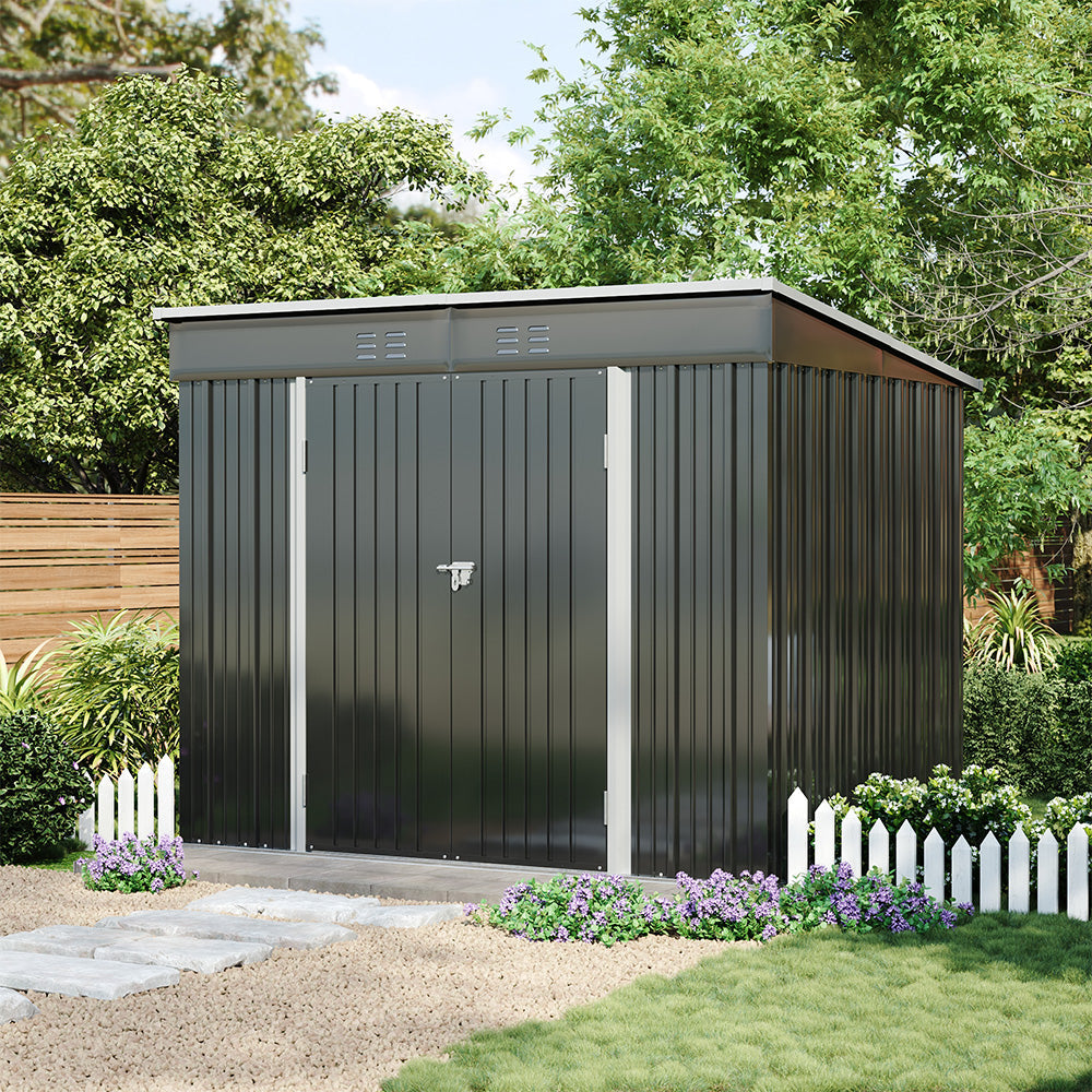 8 x 6 ft Metal Garden Storage Shed with Foundation Base
