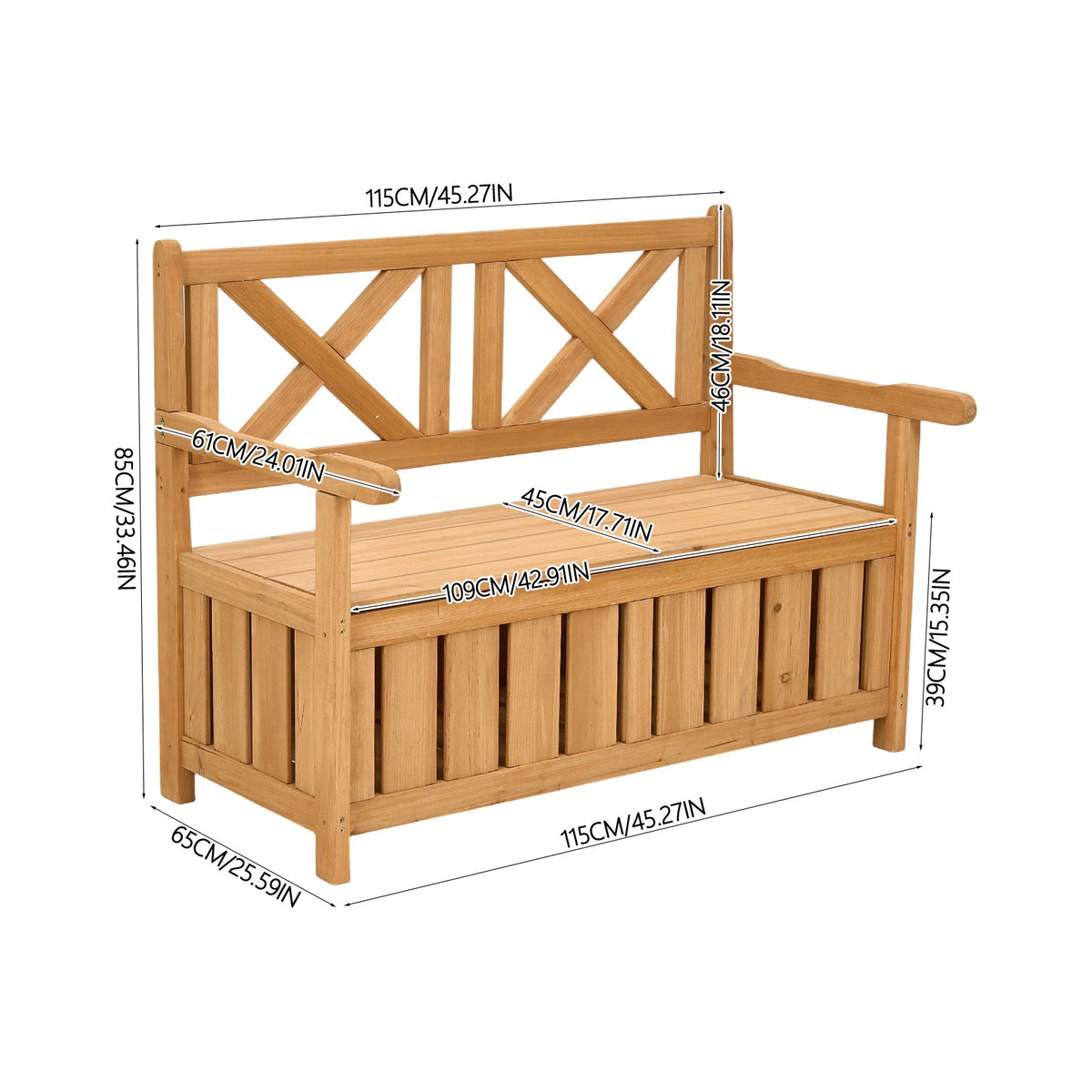 Outdoor Wooden Storage Bench with Backrest