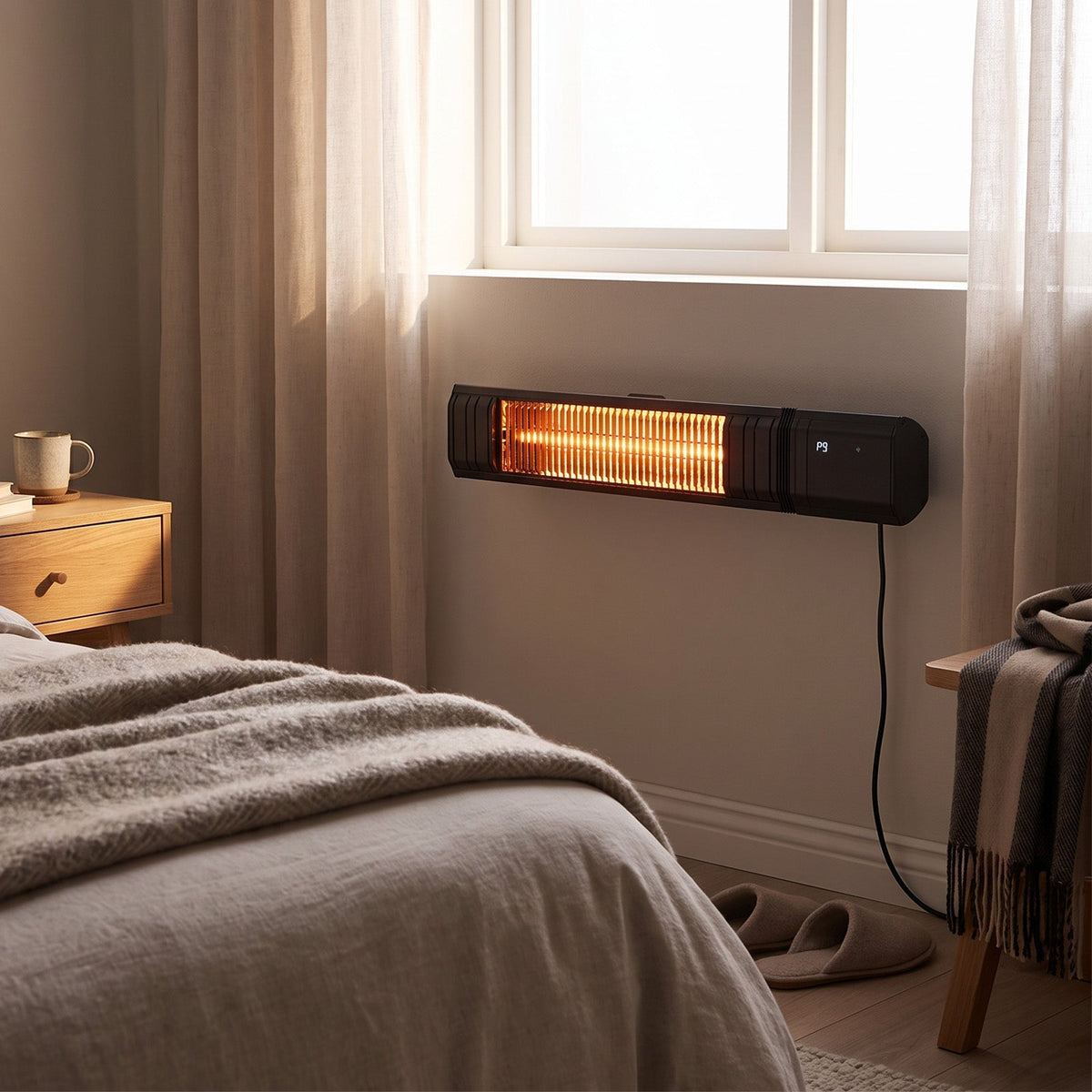 2000W Wall-Mounted Infrared Patio Heater with 9 Temperature Settings & 24H Timer