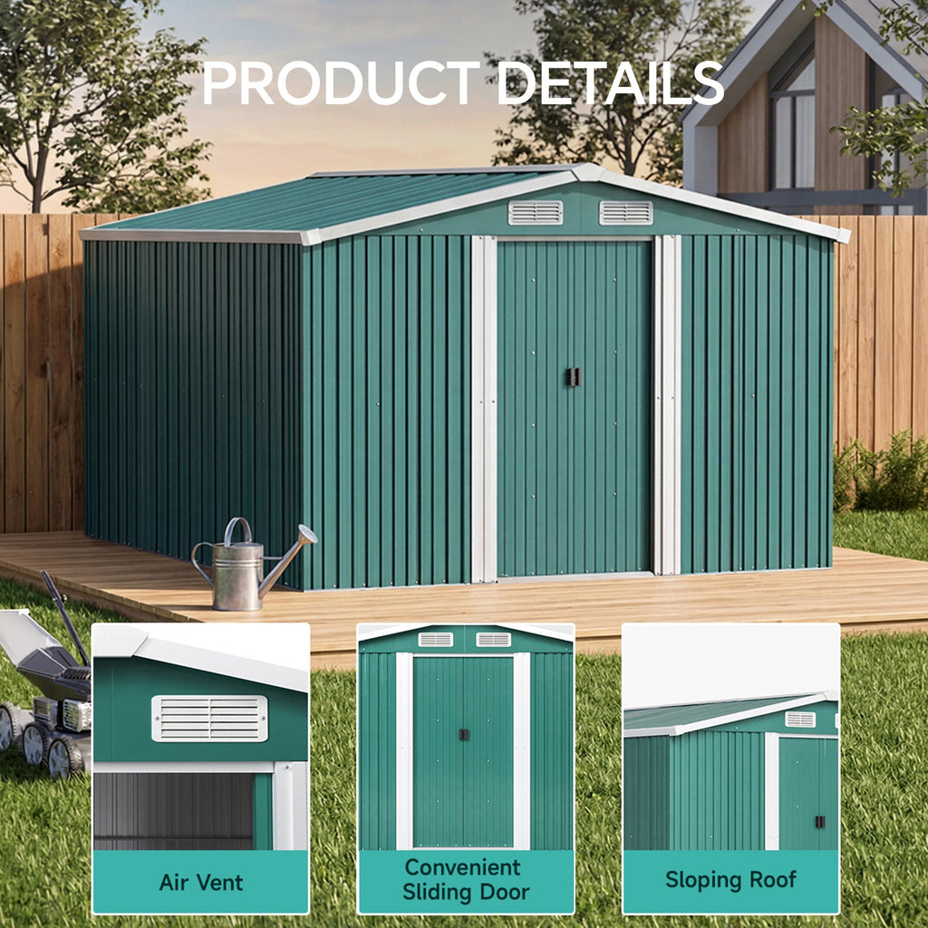 8 x 10 ft Metal Garden Storage Shed with Apex Roof & Double Doors