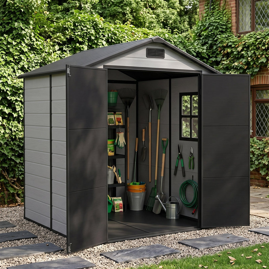 6 x 6 ft Plastic Garden Storage Shed with Apex Roof & Double Doors