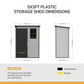 5 x 3 ft Plastic Garden Storage Shed with Pent Roof & Lockable Door