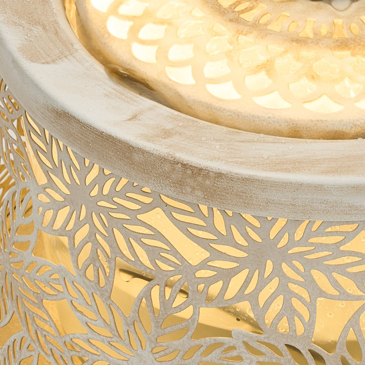Creative Metal Tabletop Fountain with Warm Light & Leaf Design