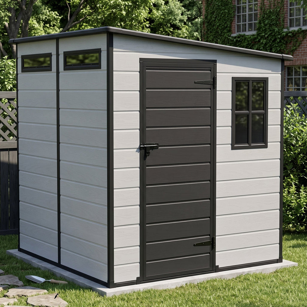 6 x 6 ft Plastic Garden Storage Shed with Pent Roof & Lockable Door