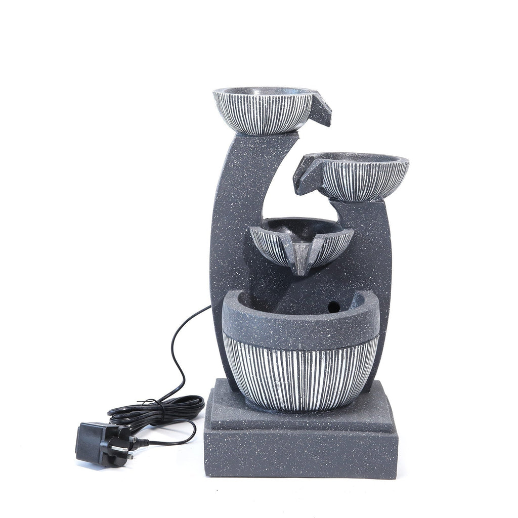 4-Tiered Garden Cascading Water Fountain with LED Lights Bowls Decorated