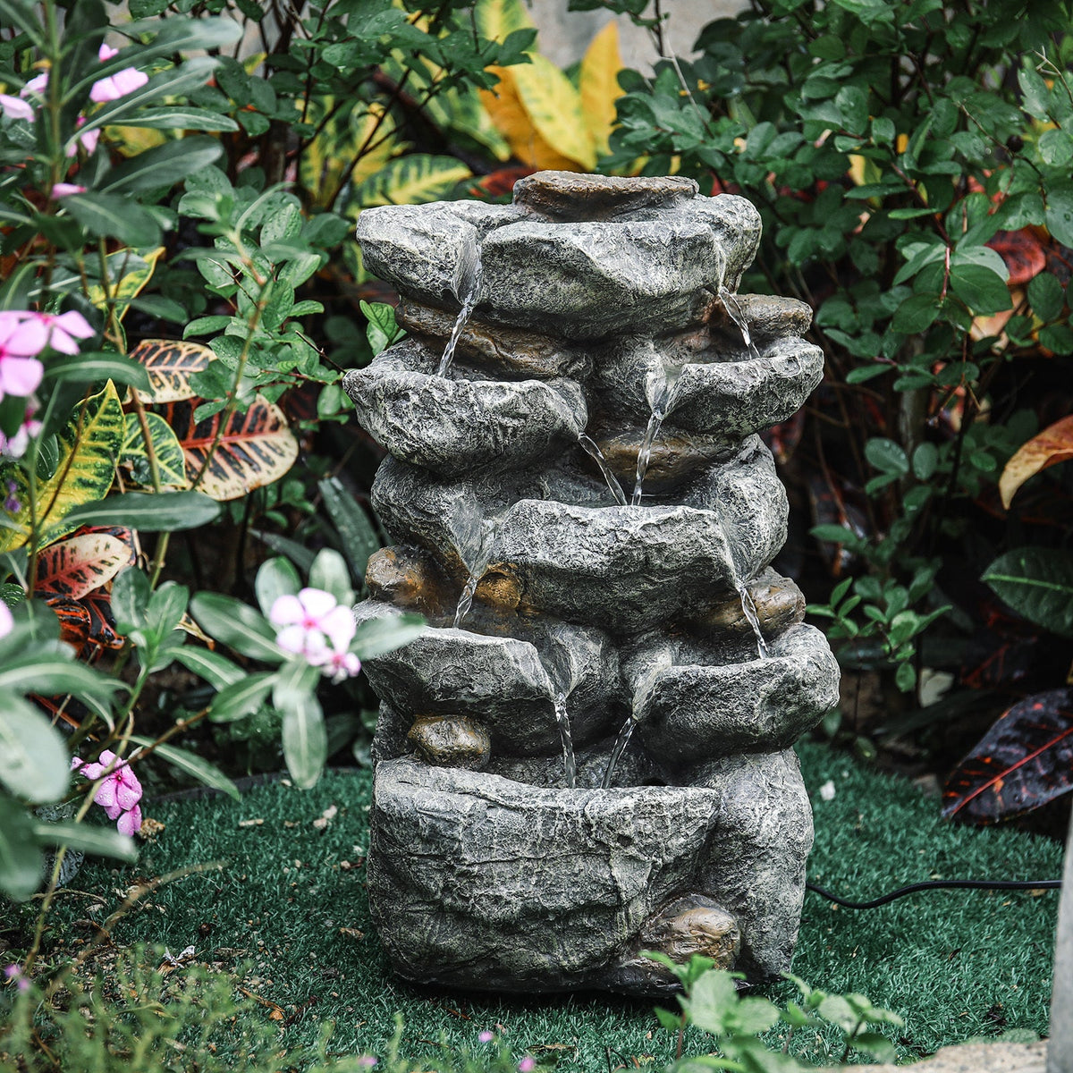 Multi-Tiered Garden Cascading Water Fountain with LED Lights