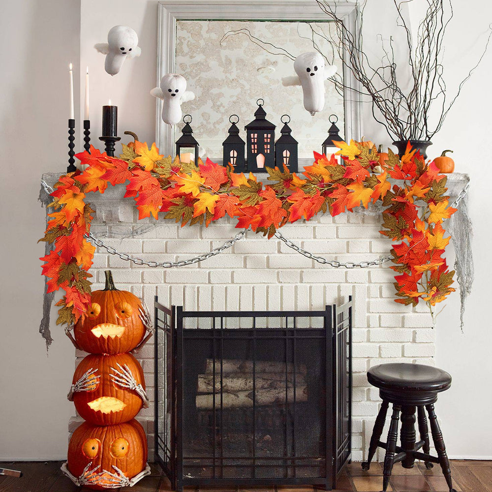 2m Maple Leaf Garland with Lights