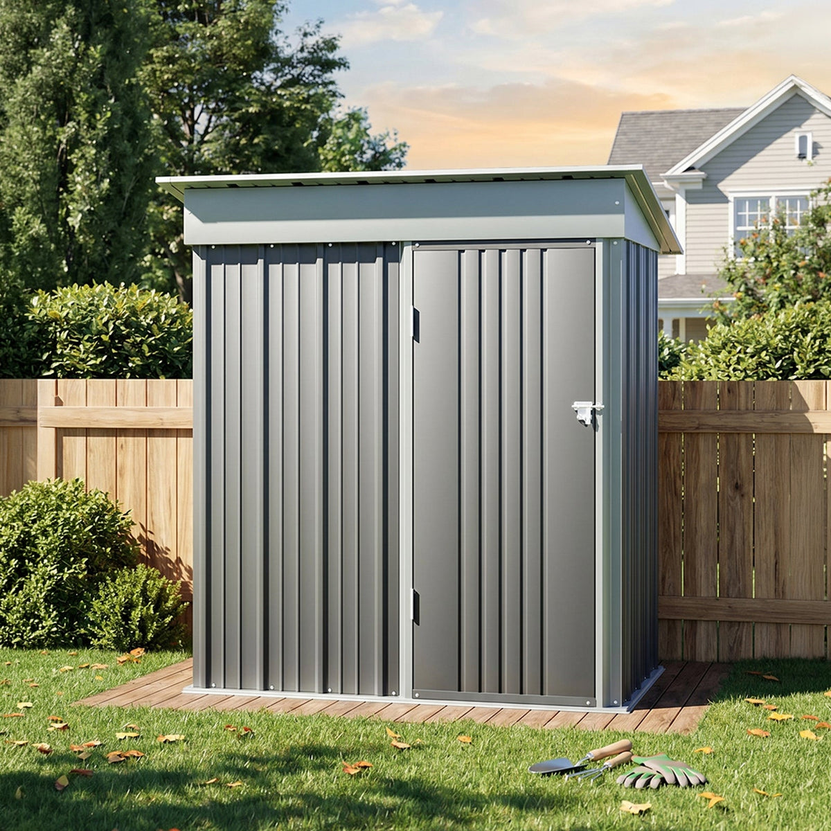 5 x 3 ft Metal Garden Storage Shed with Pent Roof & Lockable Door