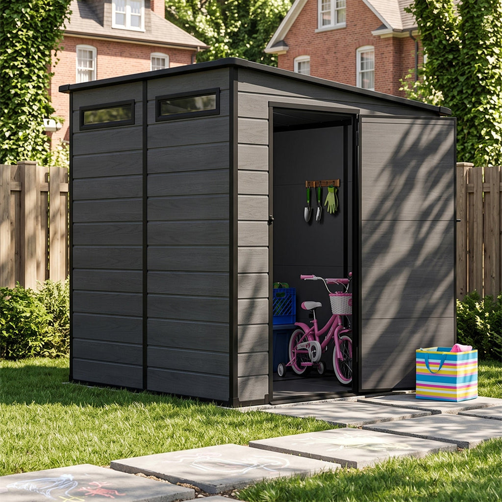 6 x 6 ft Plastic Garden Storage Shed with Pent Roof & Lockable Door
