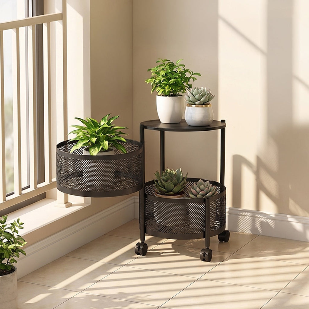 2–5 Tier Kitchen Storage Organiser with Rotating Baskets and Castors