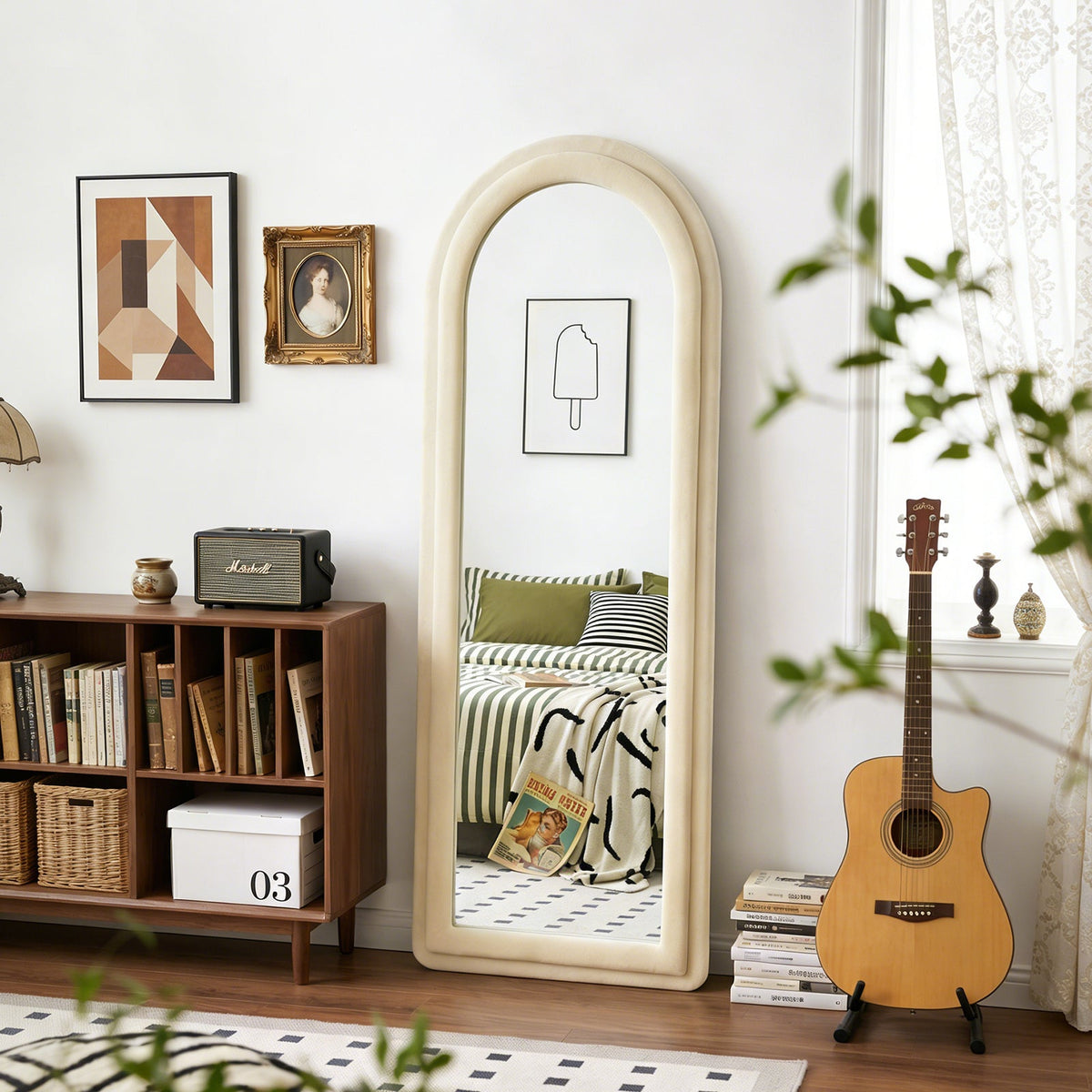 Double Arched Full-Length Mirror with Safety Film & Velvet-Wrapped MDF Frame