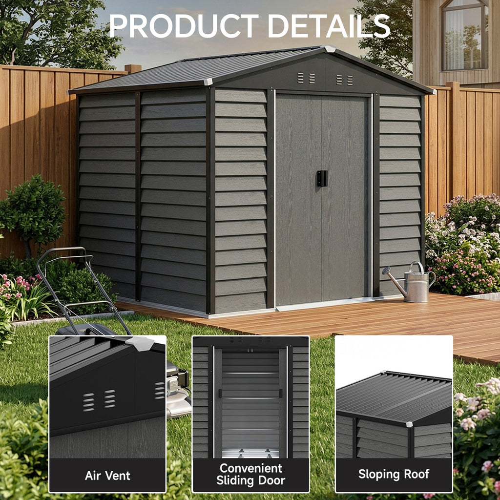 8 x 7 ft Metal Garden Storage Shed with Apex Roof