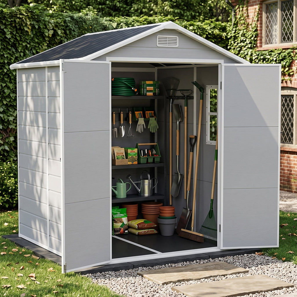 6 x 6 ft Plastic Garden Storage Shed with Apex Roof & Double Doors