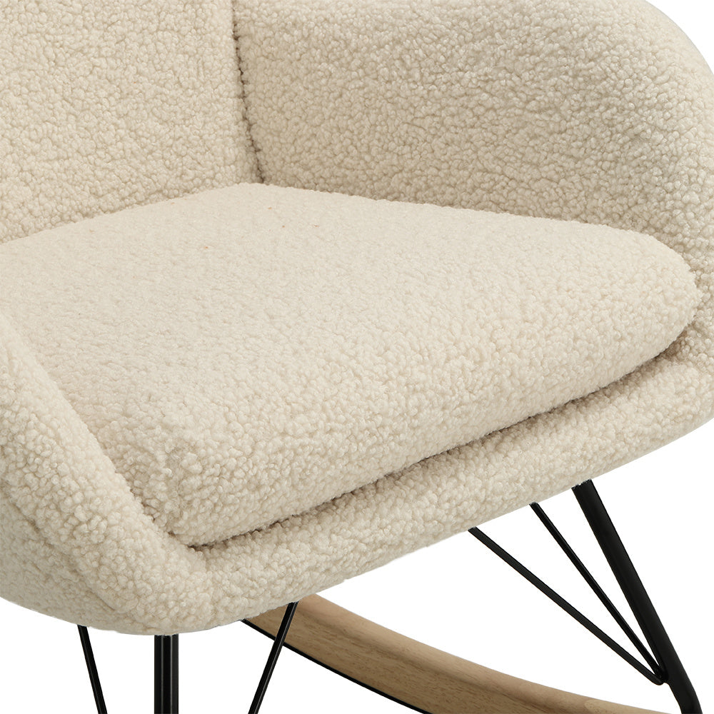 Contemporary Faux Wool Rocking Beige Chair with Removable Cushion