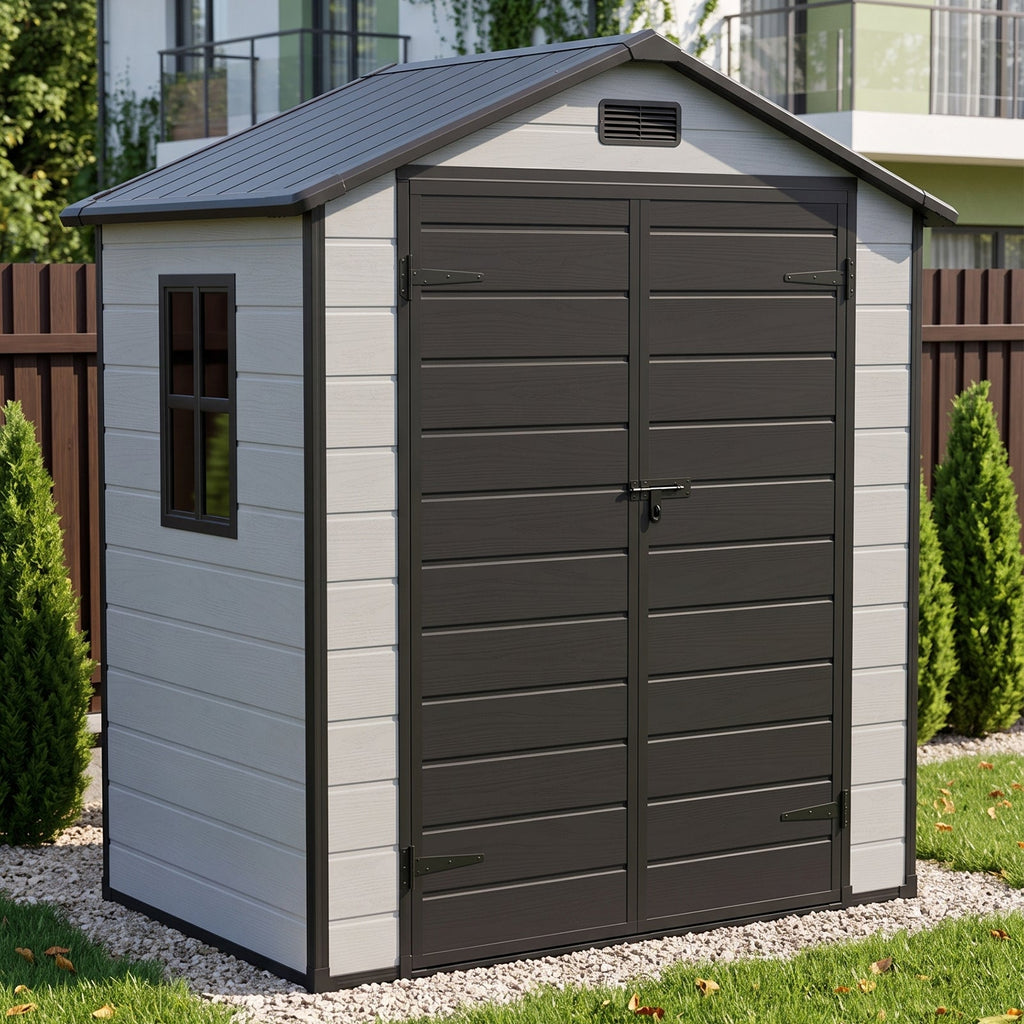 6 x 4 ft Plastic Garden Storage Shed with Apex Roof & Padlockable Double Doors